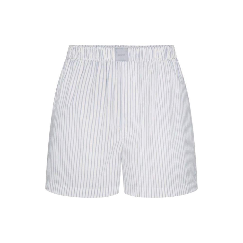 SKIMS poplin Striped Shorts in White and Light Blue